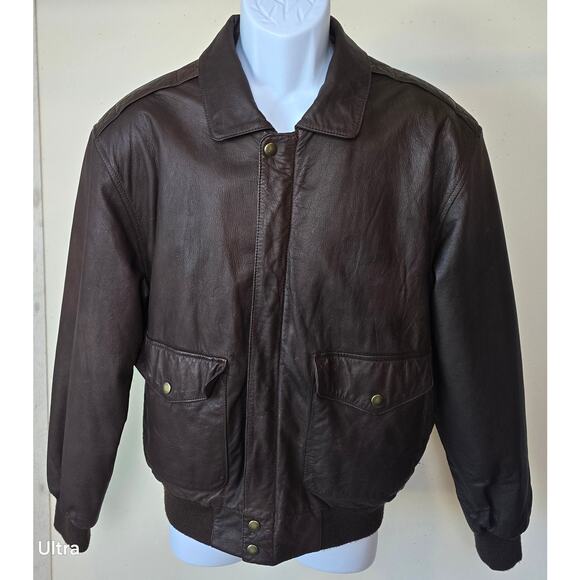 Vintage Hill & Archer Brown Leather Aviator Flight Bomber Insulated Jacket Men M - Picture 1 of 10
